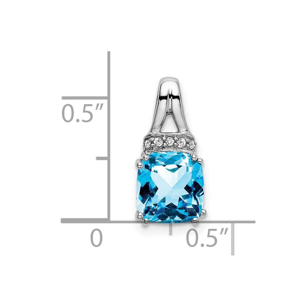 14k White Gold Cushion Blue Topaz and Diamond Pendant