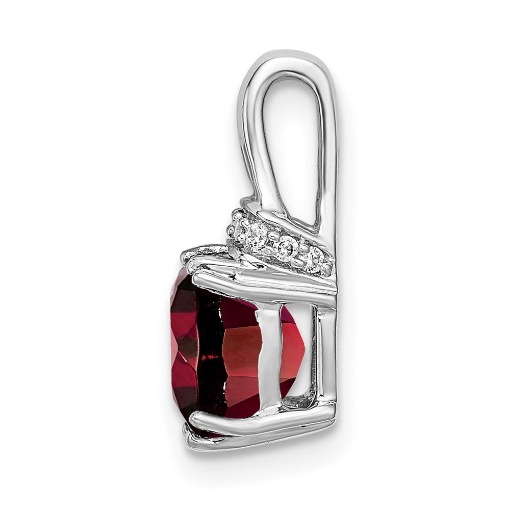 14k White Gold Cushion Garnet and Diamond Pendant