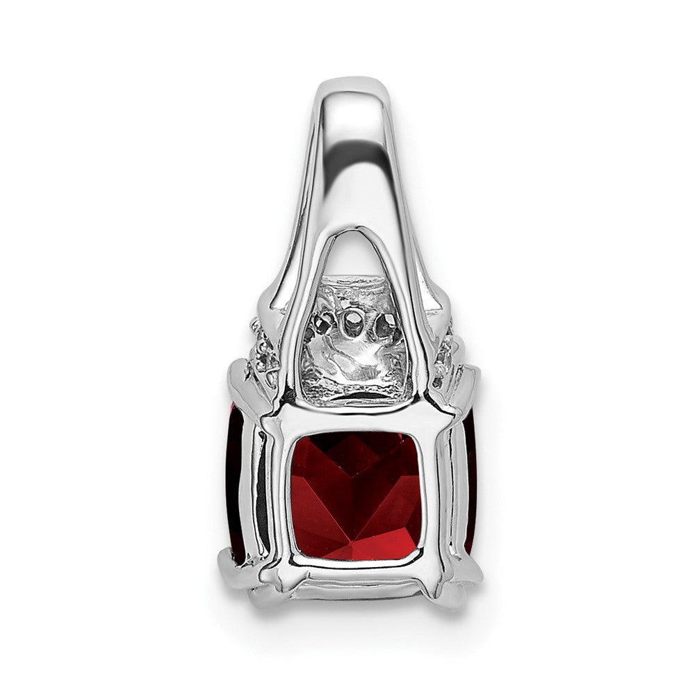 14k White Gold Cushion Garnet and Diamond Pendant