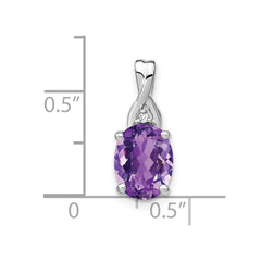 14k White Gold Oval Amethyst and Diamond Pendant - 2