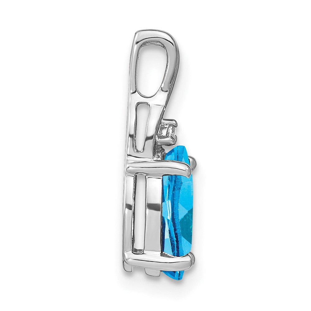14k White Gold Oval Blue Topaz and Diamond Pendant - 3