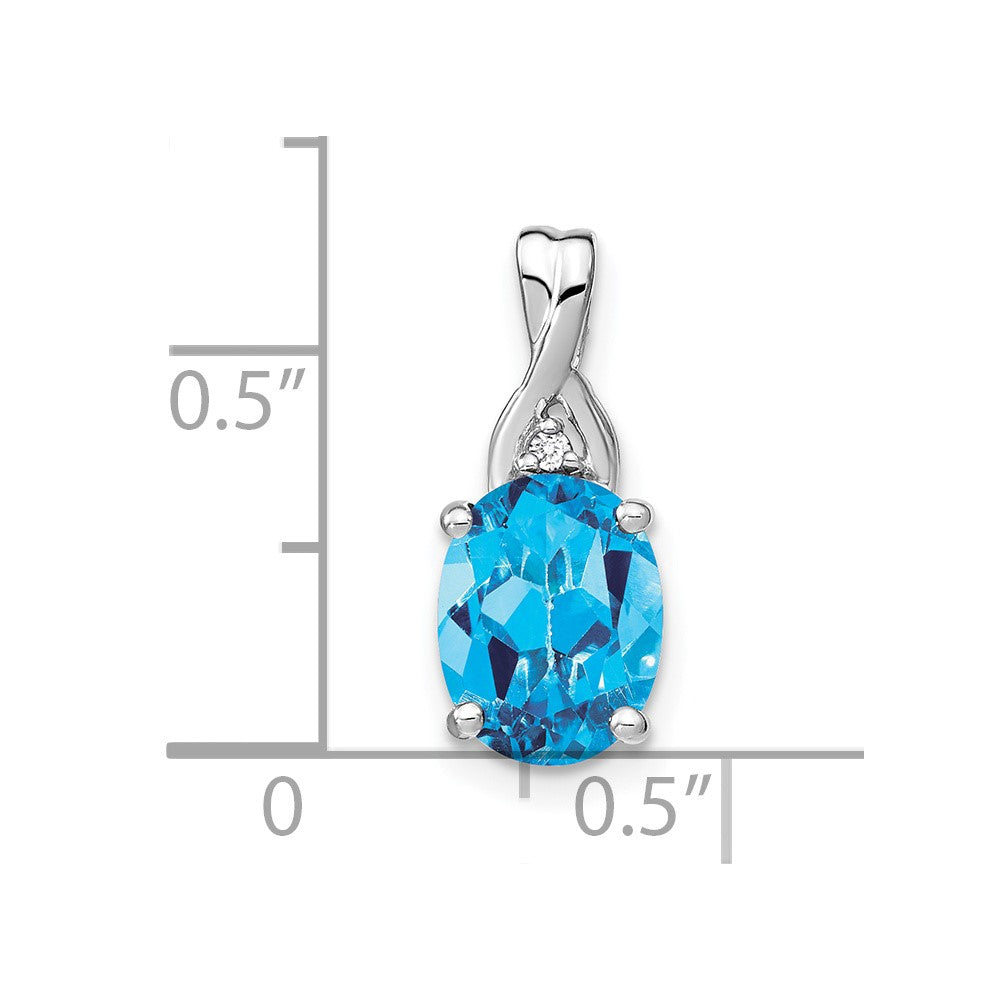 14k White Gold Oval Blue Topaz and Diamond Pendant - 3
