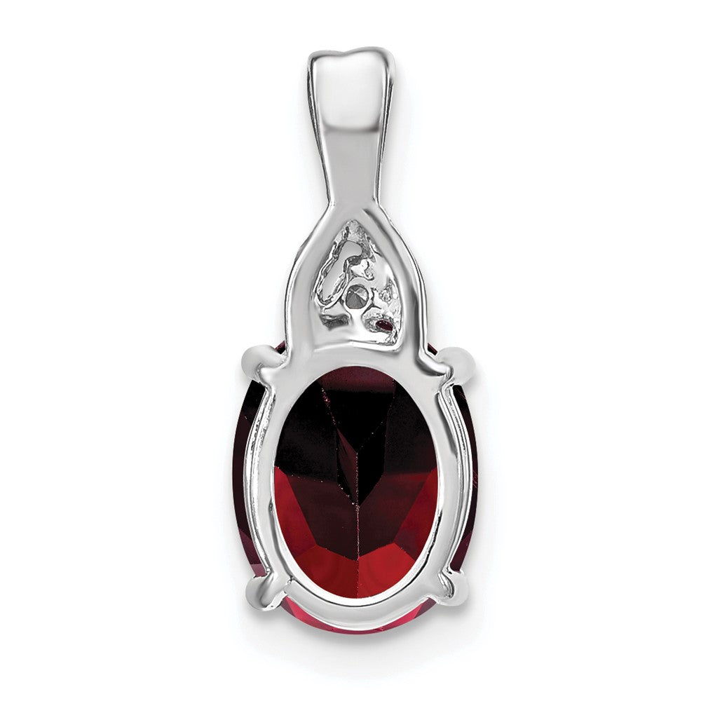 14k White Gold Oval Garnet and Diamond Pendant