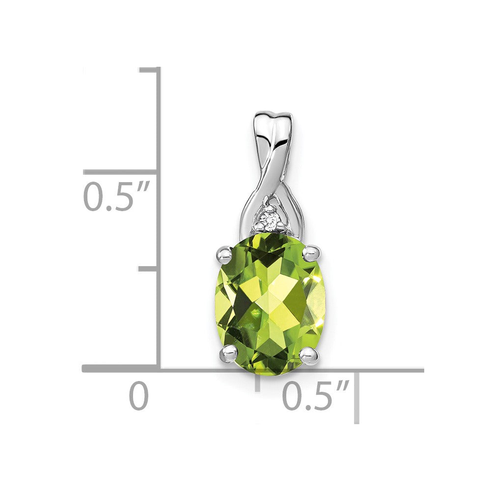 14k White Gold Oval Peridot and Diamond Pendant - 2