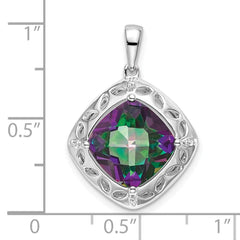 Sterling Silver Rhodium-plated Mystic Fire Topaz/Diamond Pendant