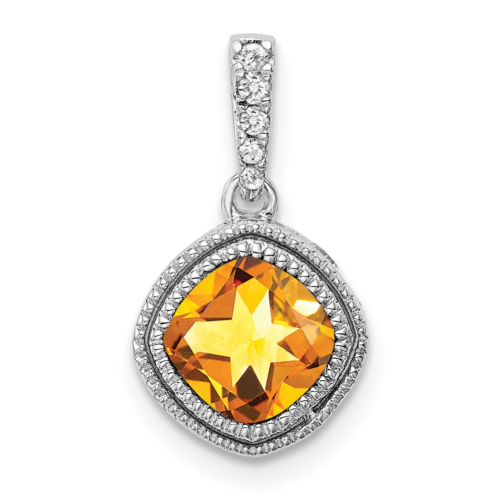 14k White Gold Cushion Citrine and Diamond Pendant - 5