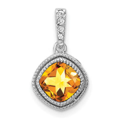14k White Gold Cushion Citrine and Diamond Pendant - 5