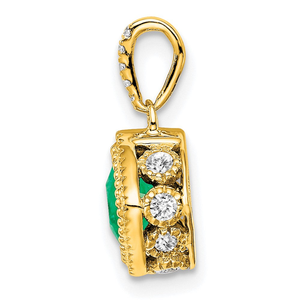 14k Cushion Emerald and Diamond Pendant