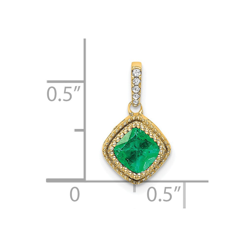 14k Cushion Emerald and Diamond Pendant