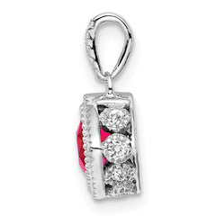 14k White Gold Cushion Ruby and Diamond Pendant with Side Diamond Detail