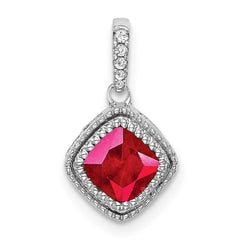 14k White Gold Cushion Ruby and Diamond Pendant with Side Diamond Detail