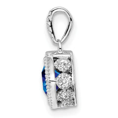 14k White Gold Cushion Sapphire and Diamond Pendant