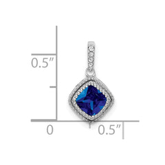 14k White Gold Cushion Sapphire and Diamond Pendant