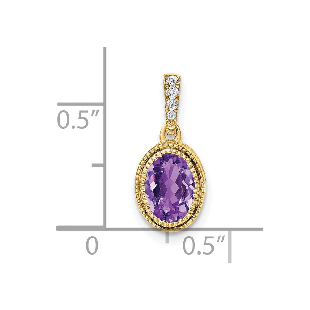 14k Oval Amethyst and Diamond Pendant