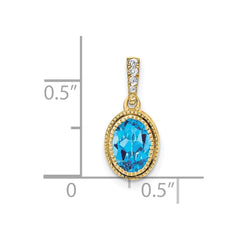 14k Oval Blue Topaz and Diamond Pendant