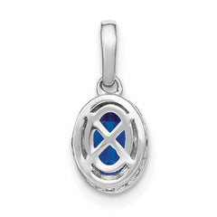 14k White Gold Oval Sapphire and Diamond Pendant with Side Diamond Detail