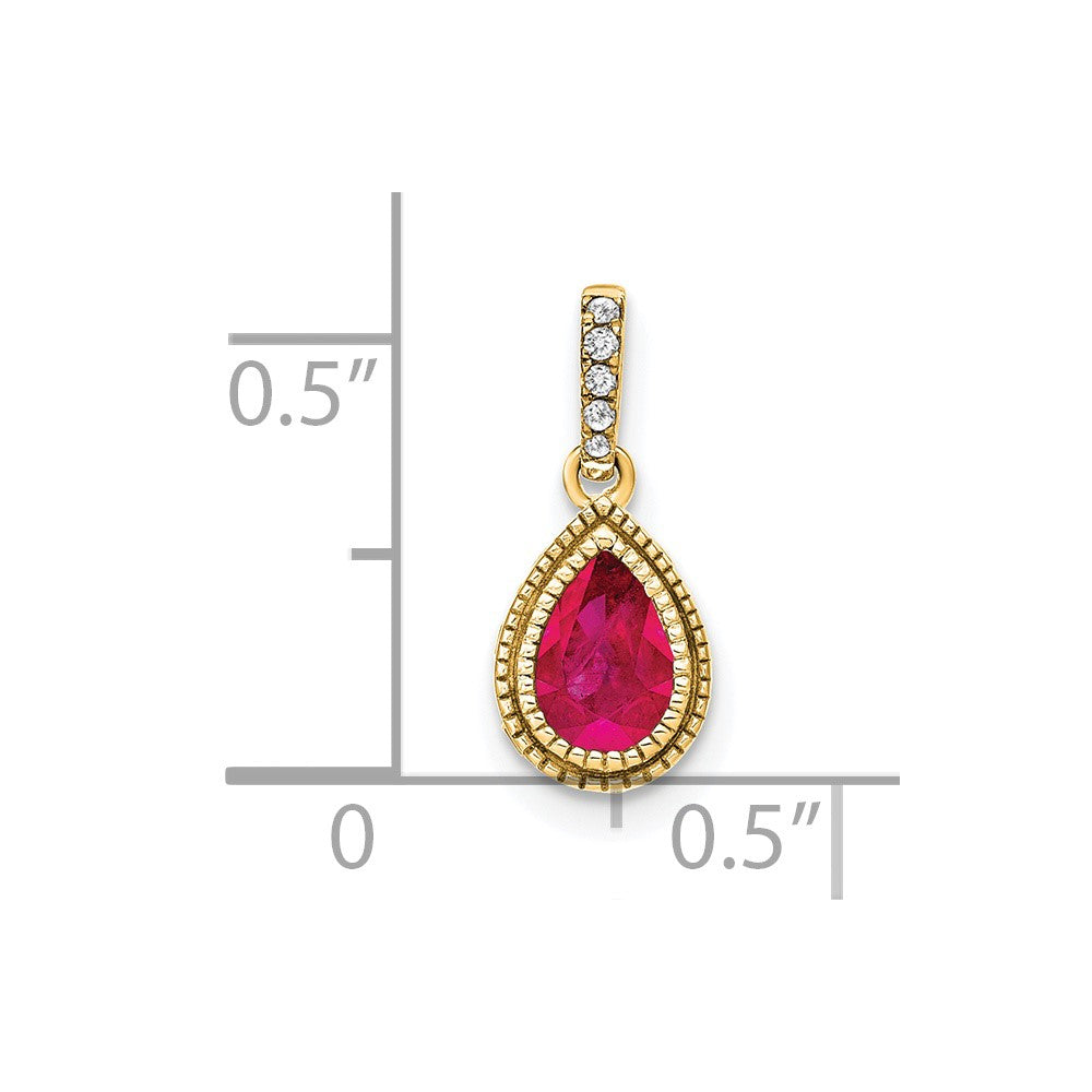 14k Pear Ruby and Diamond Pendant