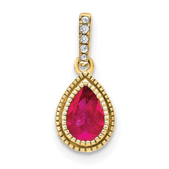 14k Pear Ruby and Diamond Pendant with Side Diamond Detail
