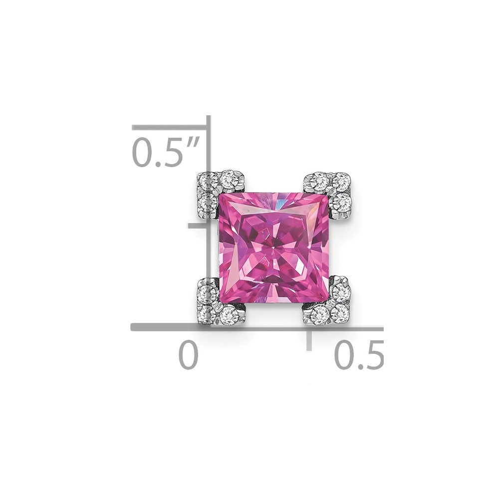 14k White Gold Square Lab Created Pink Sapphire and Diamond Chain Slide