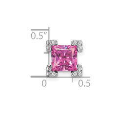 14k White Gold Square Lab Created Pink Sapphire and Diamond Chain Slide