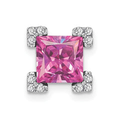 14k White Gold Square Lab Created Pink Sapphire and Diamond Chain Slide