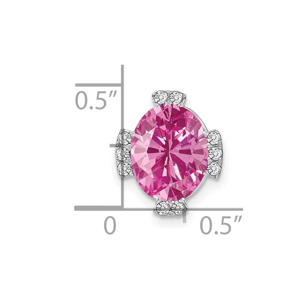 14k White Gold Oval Lab Created Pink Sapphire and Diamond Chain Slide