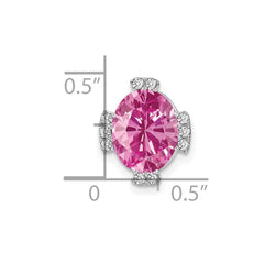 14k White Gold Oval Lab Created Pink Sapphire and Diamond Chain Slide