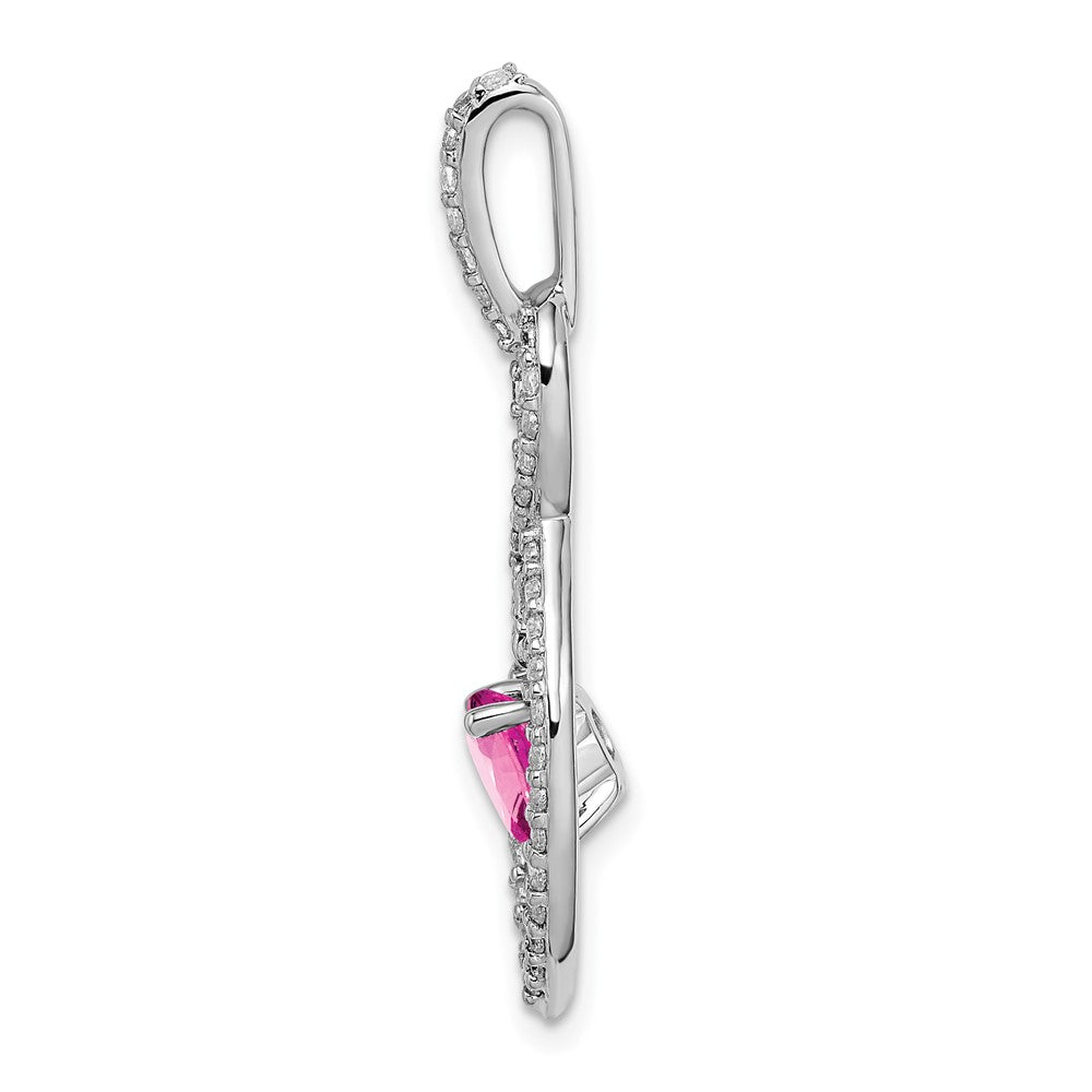 14k White Gold Created Pink Sapphire and Diamond Pendant