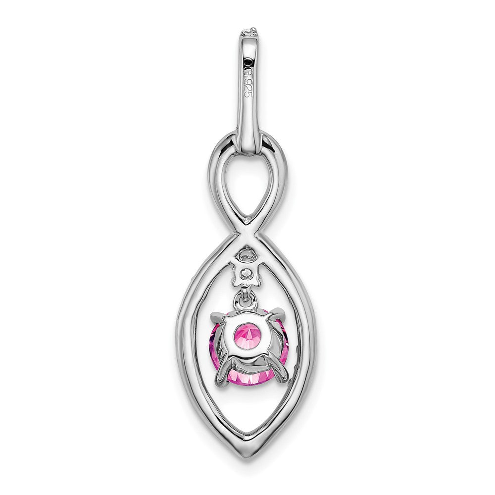 14k White Gold Created Pink Sapphire and Diamond Pendant