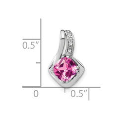 14k White Gold Created Pink Sapphire and Diamond Pendant