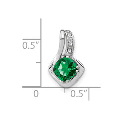 14k White Gold Created Emerald and Diamond Chain Slide Pendant