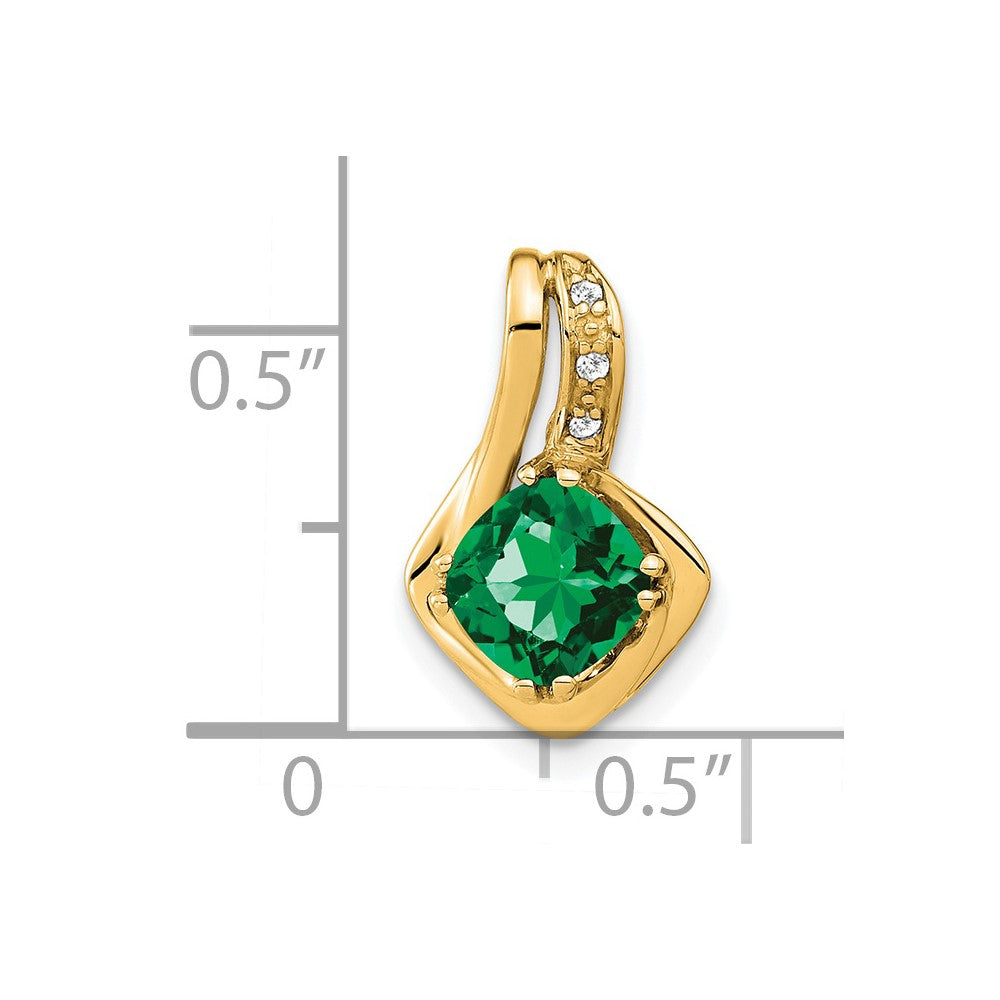 14k Cushion Lab Created Emerald and Diamond Chain Slide