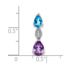 14k White Gold Blue Topaz/Amethyst/Diamond Chain Slide