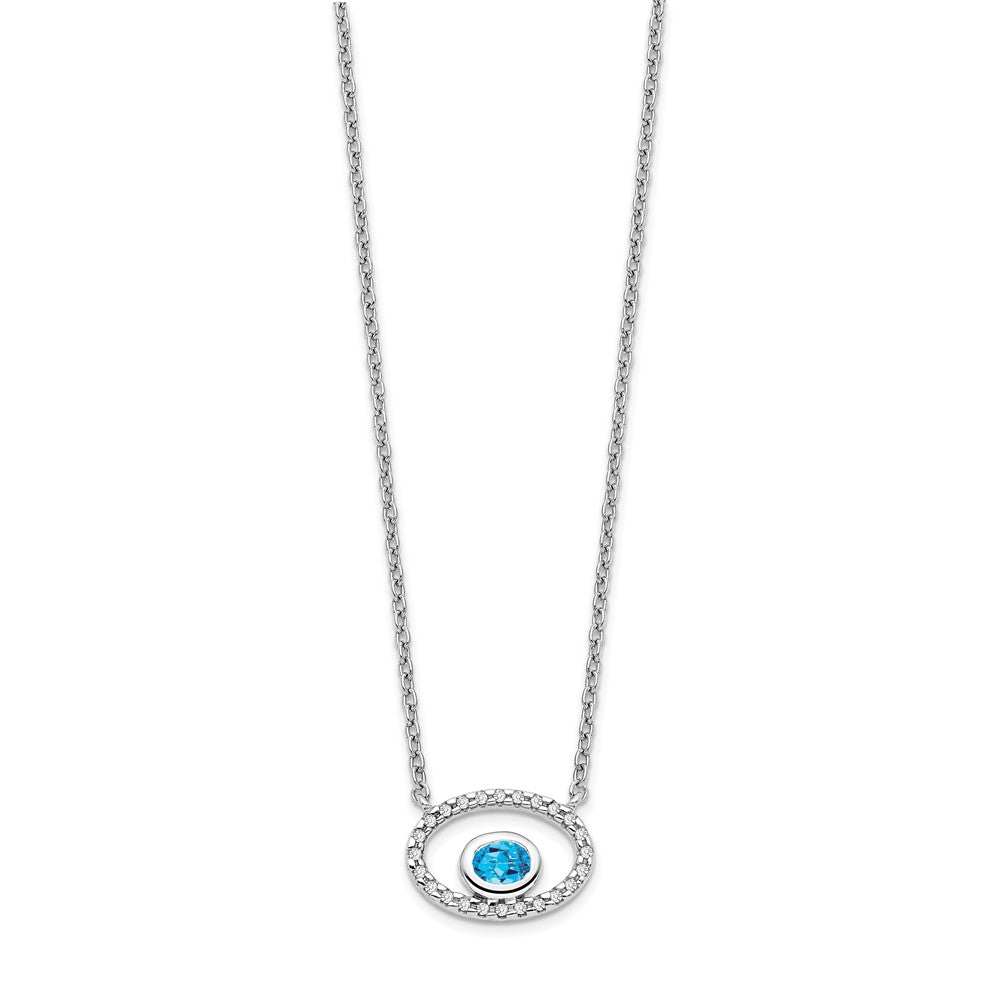 14k White Gold Oval Blue Topaz and Diamond 18in. Necklace