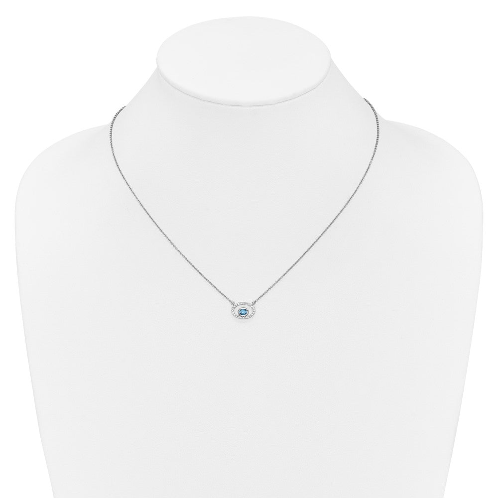 14k White Gold Oval Blue Topaz and Diamond 18in. Necklace