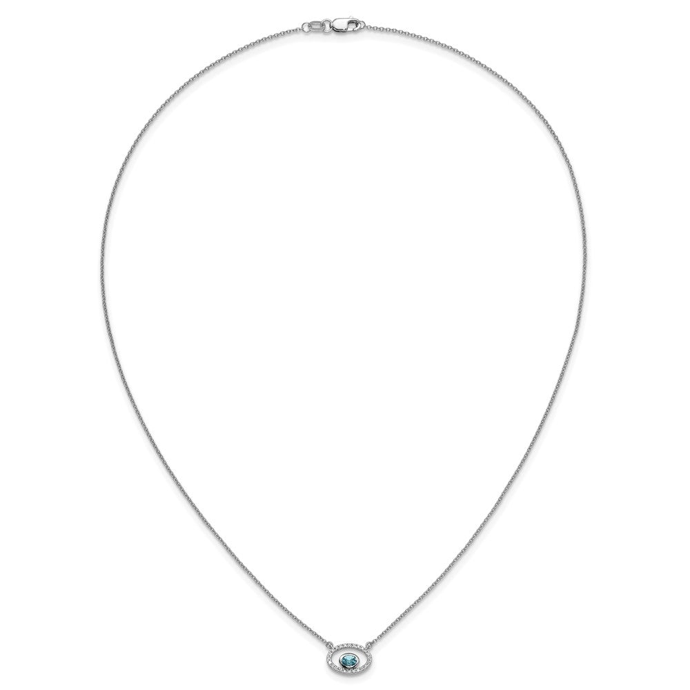 14k White Gold Oval Blue Topaz and Diamond 18in. Necklace