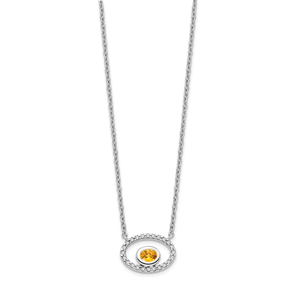 14k White Gold Oval Citrine and Diamond 18in. Necklace
