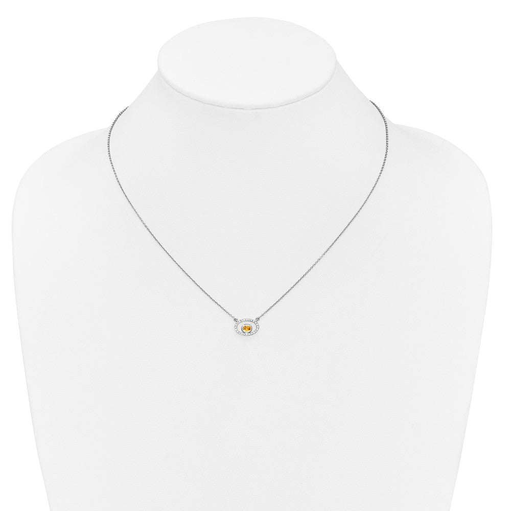 14k White Gold Oval Citrine and Diamond 18in. Necklace