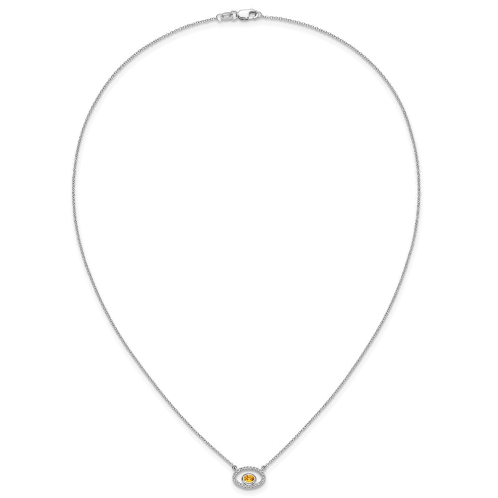 14k White Gold Oval Citrine and Diamond 18in. Necklace