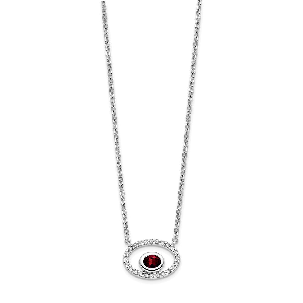 14k White Gold Oval Garnet and Diamond 18in. Necklace