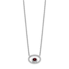 14k White Gold Oval Garnet and Diamond 18in. Necklace