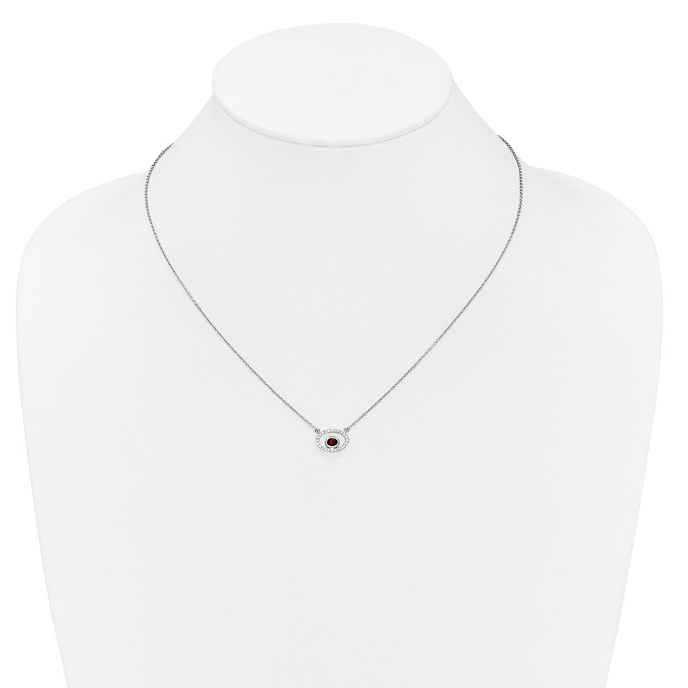 14k White Gold Oval Garnet and Diamond 18in. Necklace