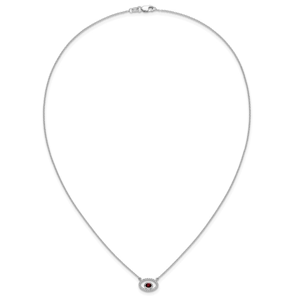 14k White Gold Oval Garnet and Diamond 18in. Necklace