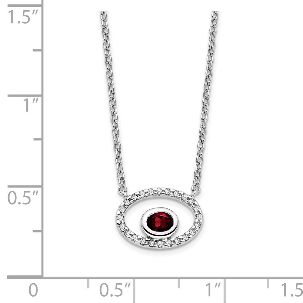 14k White Gold Oval Garnet and Diamond 18in. Necklace