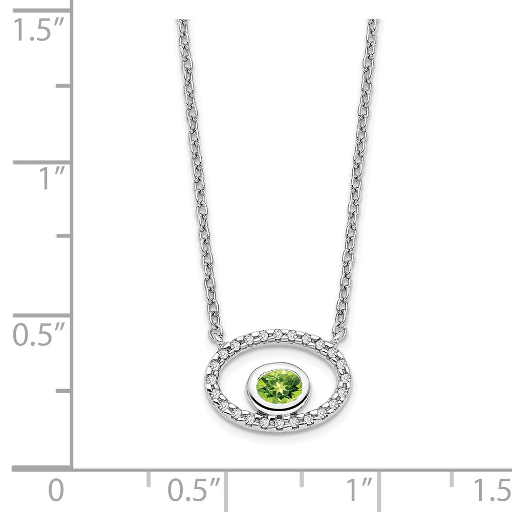 14k White Gold Oval Peridot and Diamond 18in. Necklace