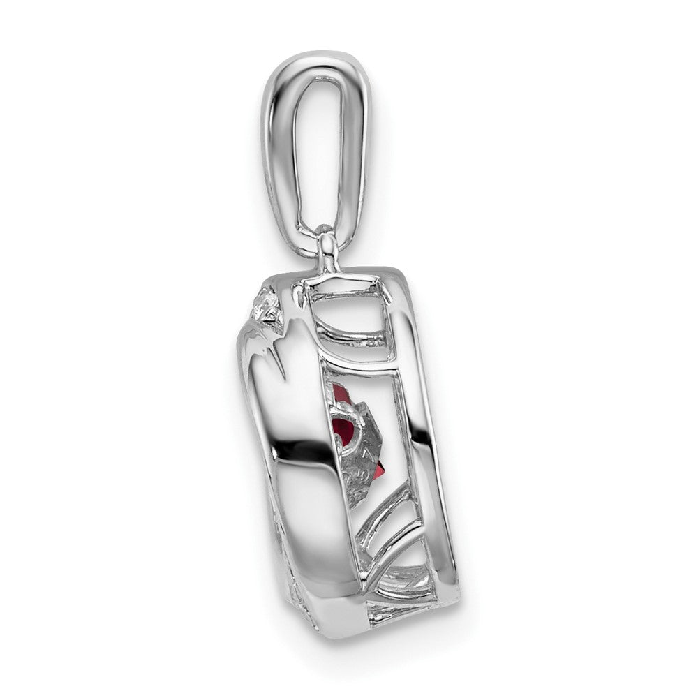 14k White Gold Round Garnet and Diamond Pendant