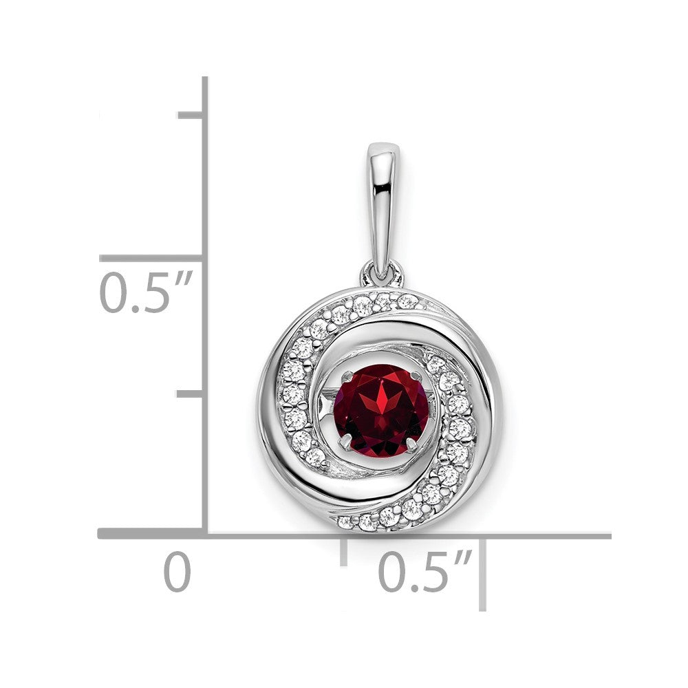 14k White Gold Round Garnet and Diamond Pendant