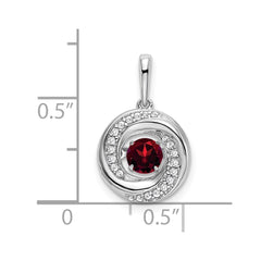 14k White Gold Round Garnet and Diamond Pendant