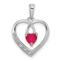 14k White Gold Ruby and Diamond Heart Pendant - 3