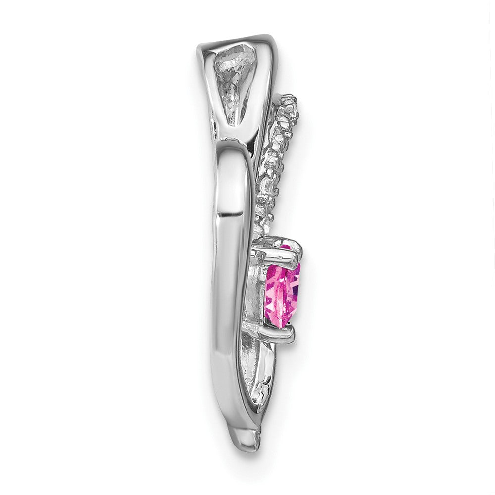 14k White Gold Pink Sapphire and Diamond Heart Chain Slide